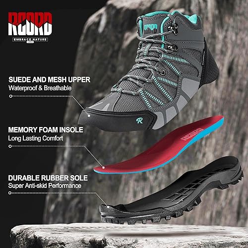 Miniatura 5 de R CORD Botas de senderismo para mujer, impermeables, antideslizantes, ligeras, para exteriores, senderismo, senderismo, campamento, senderismo