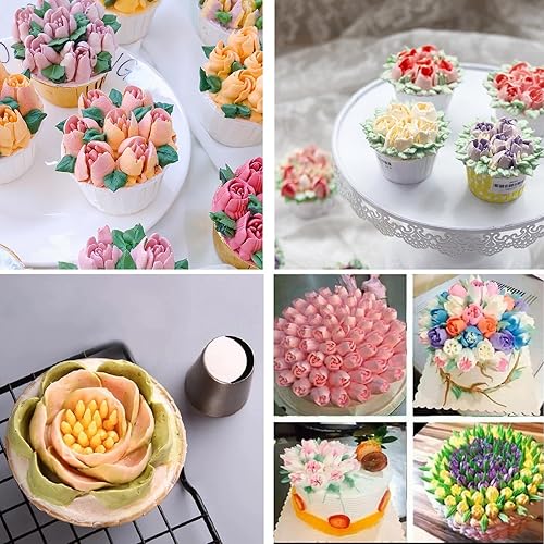 Miniatura 7 de Juego de 55 puntas de tubería rusas, kit de decoración de pasteles con 12 puntas de glaseado de flores, bolsas de pastelería desechables, bolsa de