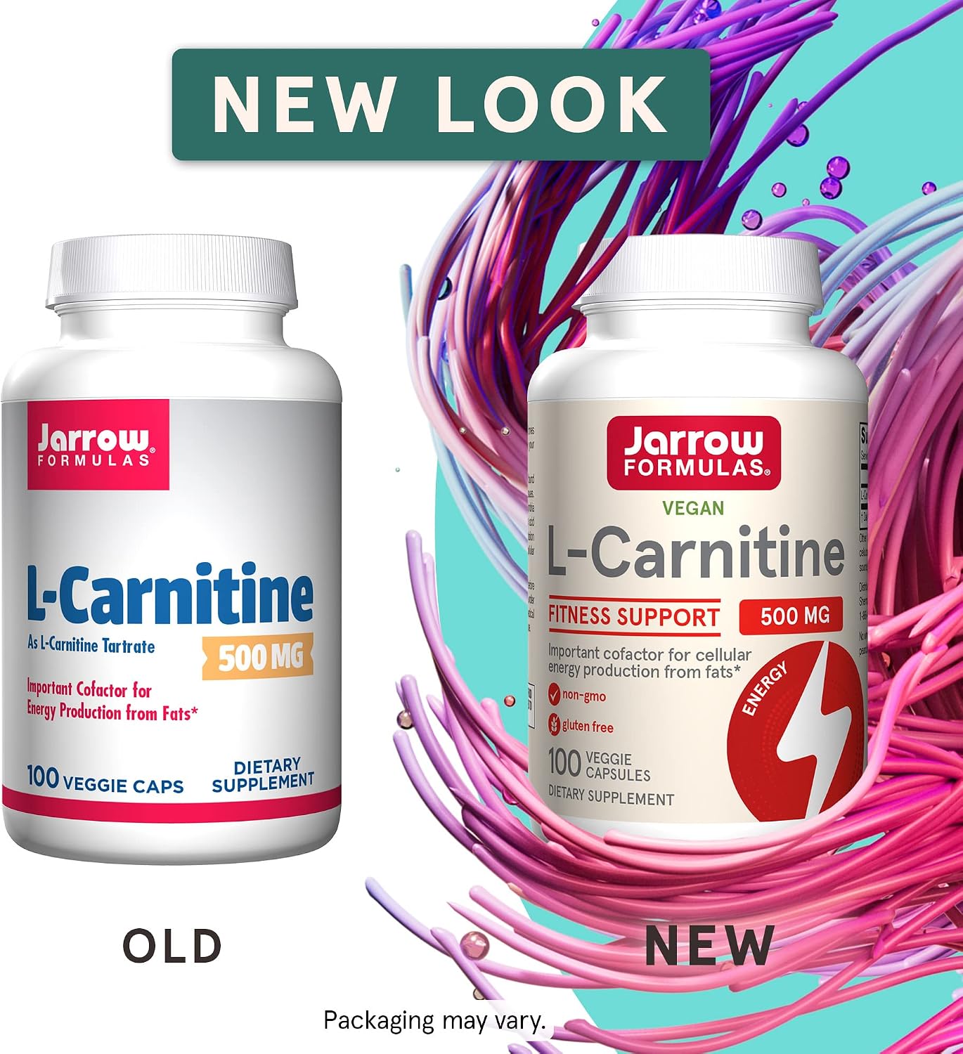 Jarrow Formulas L-Carnitine 500 mg - Important Cofactor for Energy Production (ATP) From Fats - Antioxidant Supplement For Energy Production - 100 Veggie Caps (PACKAGING MAY VARY)