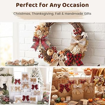 VGOODALL 17 PCS Burlap Bows, Handmade Burlap Bowknots with Lace for Wedding Party Decor Home Gift Wrapping