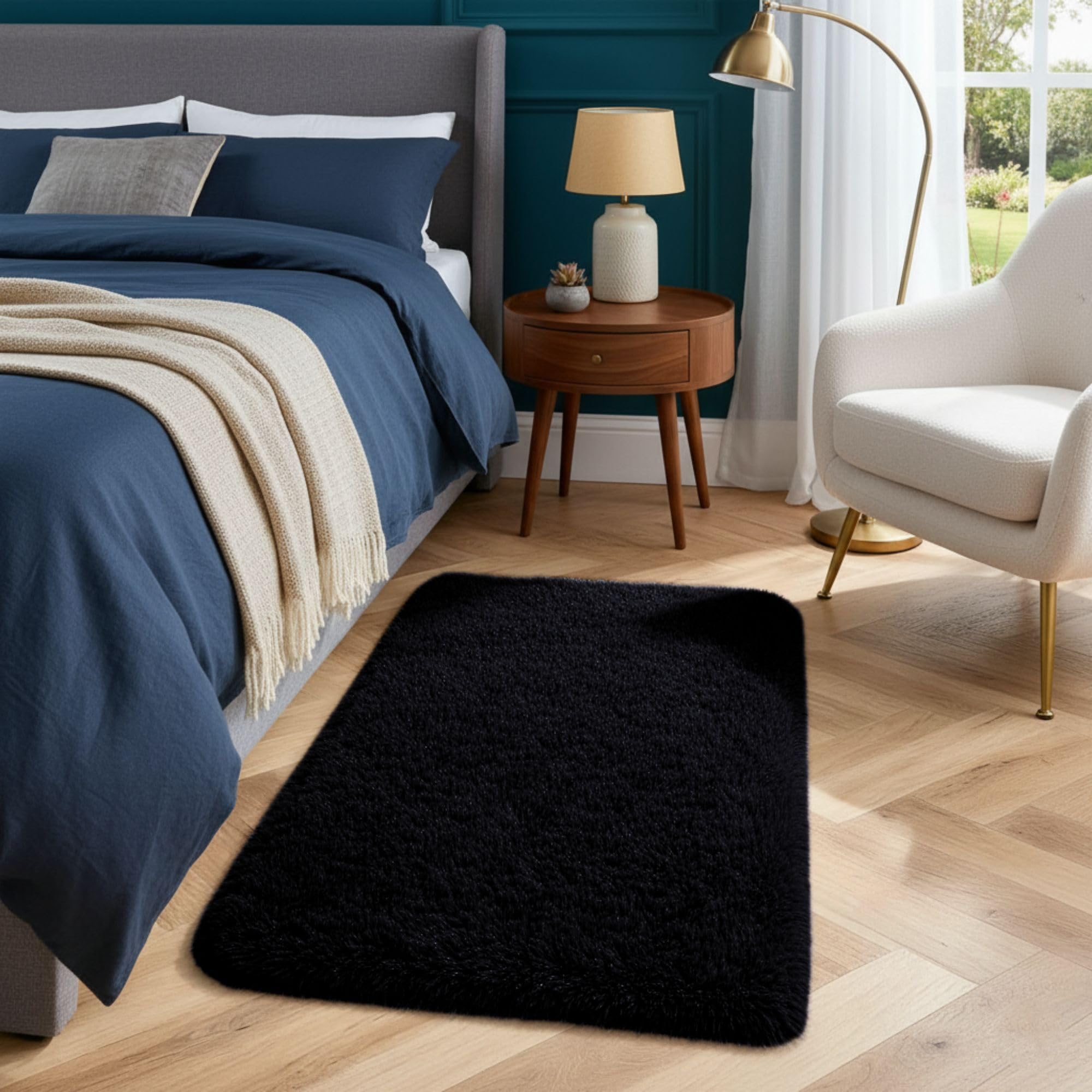 Hafaa Fluffy Shaggy Rugs Living Room Black 50x80 cm, Soft Thick Pile Carpet Bedroom, Non Slip Small Bedside Rug for Kids Nursery Room Non-Shedding — image 1