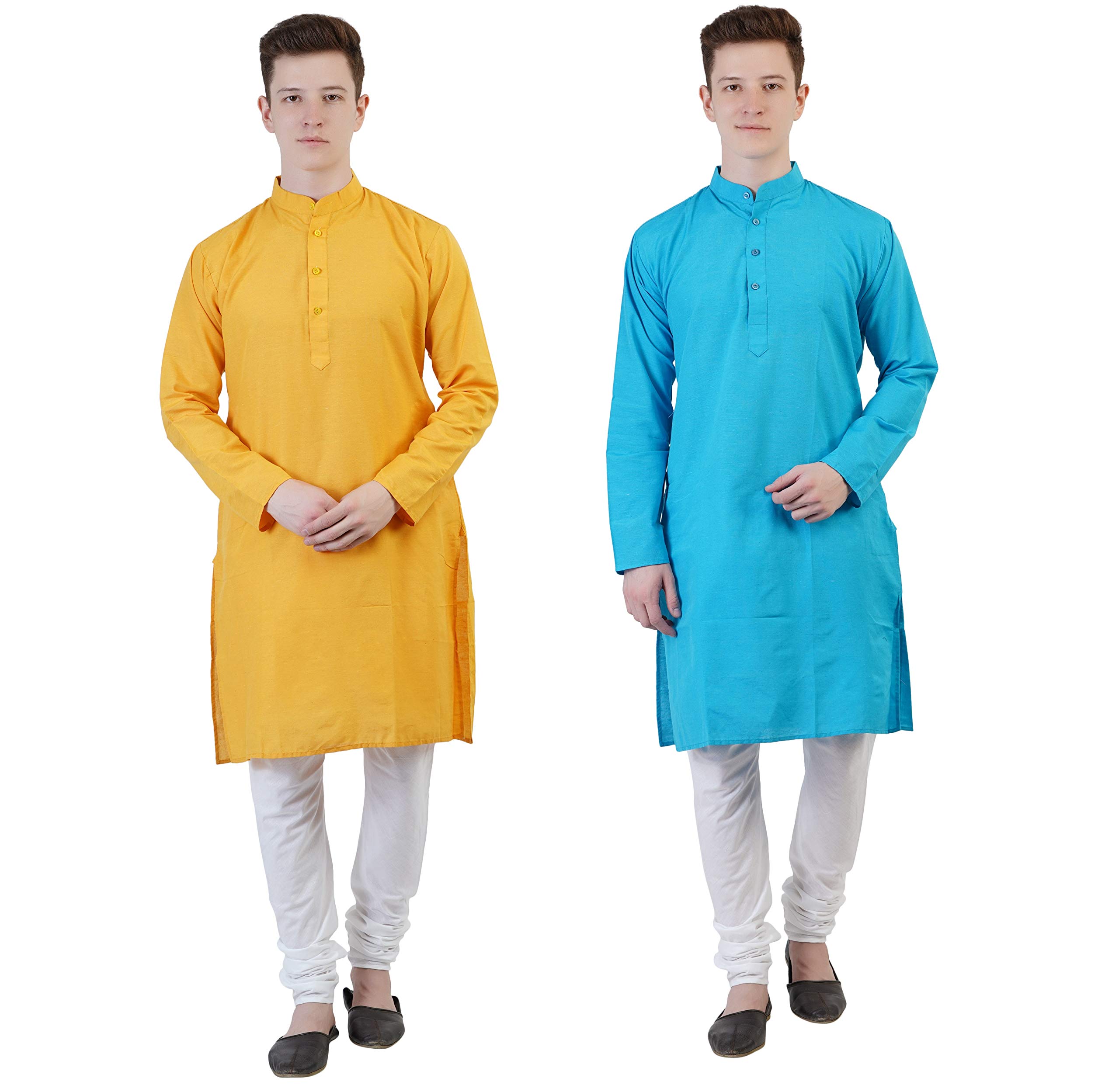 Men's Cotton Long Kurta Combo Set of 2 (Two) Yellow and Green-image-44