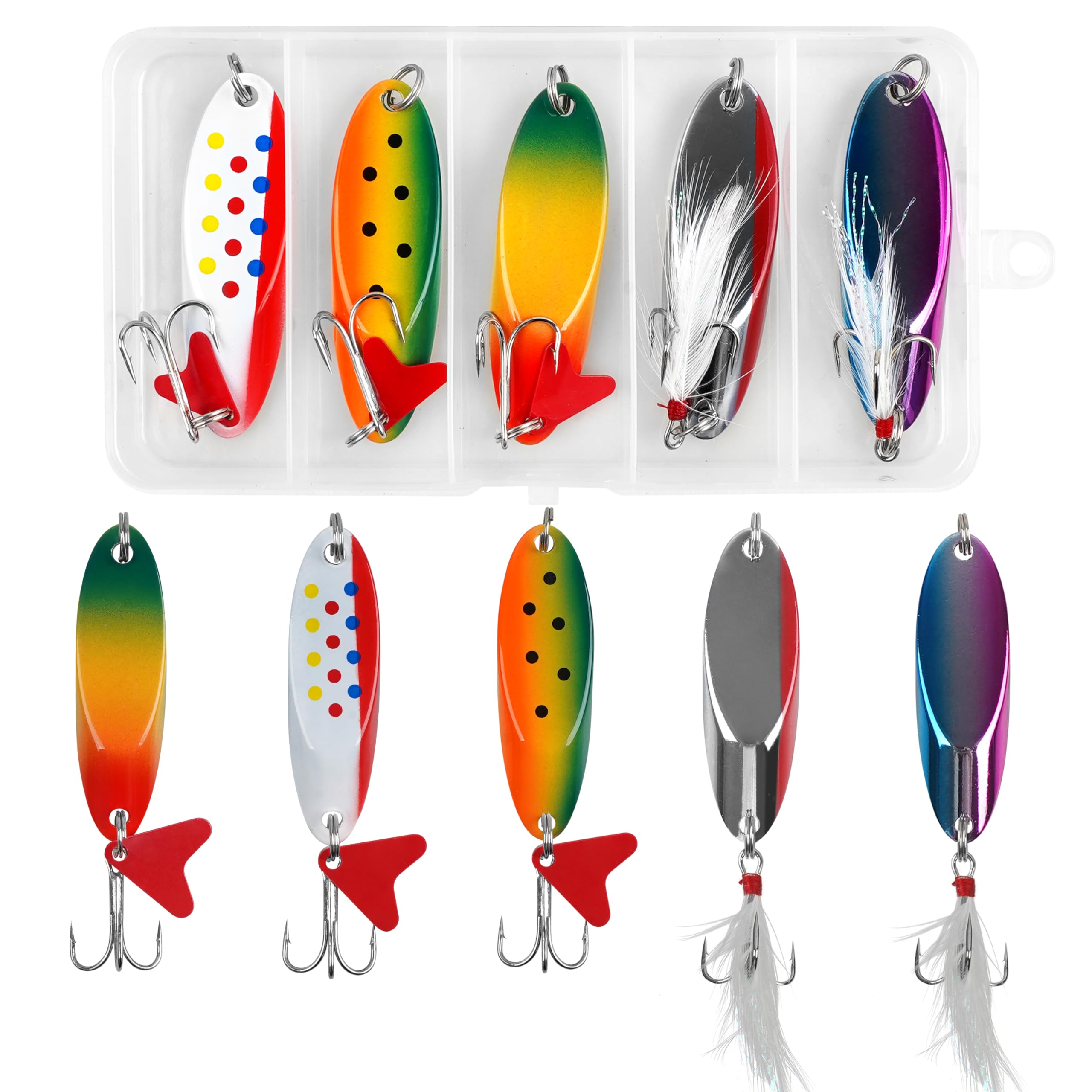 Fishing Spoons Casting Spoon Lures 5PCS Colorful Trout Lures Hard Spinner Bait Jigs Lure with Sharp Treble Hooks for Trout Bass Pike Sunfish Salmon Walleye : Sports & Outdoors