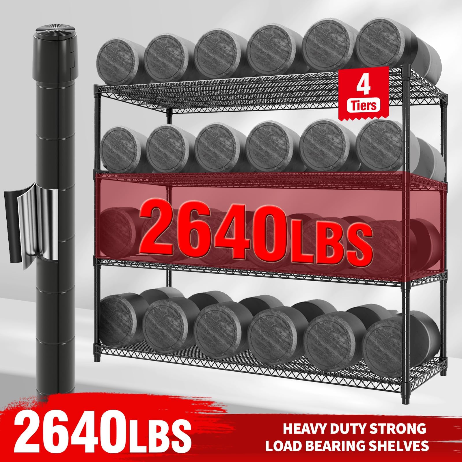 82 Zoll hohes, Robustes Metallregal mit 5 Ebenen und Einer Tragkraft von 3300 lbs (ca. 1500 kg). Das höhenverstellbare Drahtregal mit Rollen eignet Sich für Garage, Lager, Keller und Küche