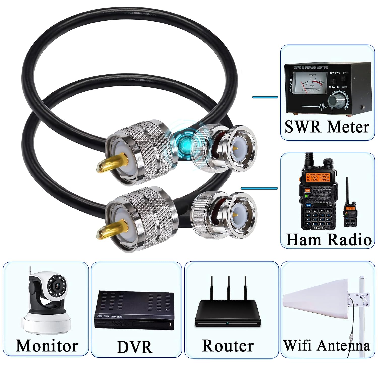 TUOLNK BNC to UHF Jumper Cable RG58 BNC Male Plug to PL259 SO239 Male Extension Cable 12inch (30cm) 50 ohm for CB Radio PL 259 to BNC Pigtail Coaxial Cable 2 Pack - Image 3