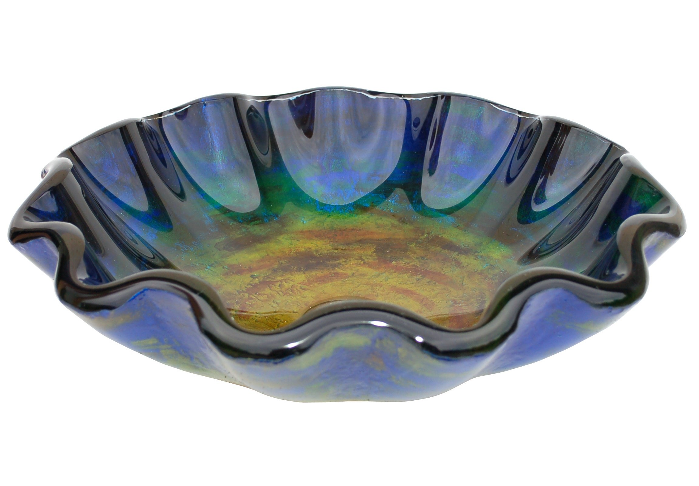 Wave Rim Multi Color Round Glass Bathroom Vessel Sink with Hand-Painted Exterior