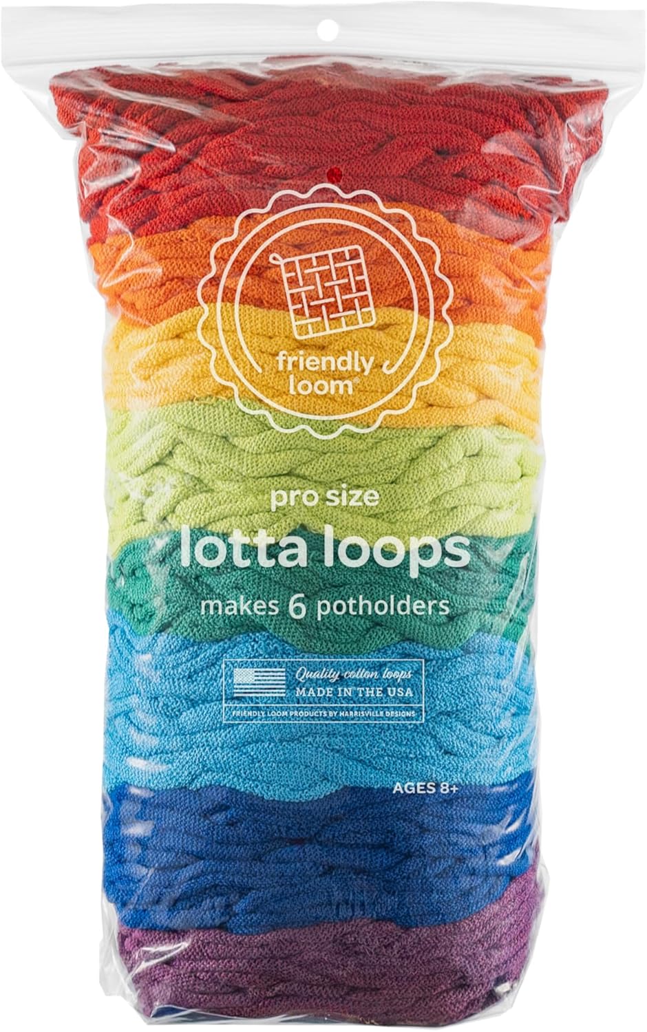 friendly loom Quality Cotton Weaving Loops in Rainbow Colors – 10” PRO Size | Weave 6 Functional Potholders | Made in the USA