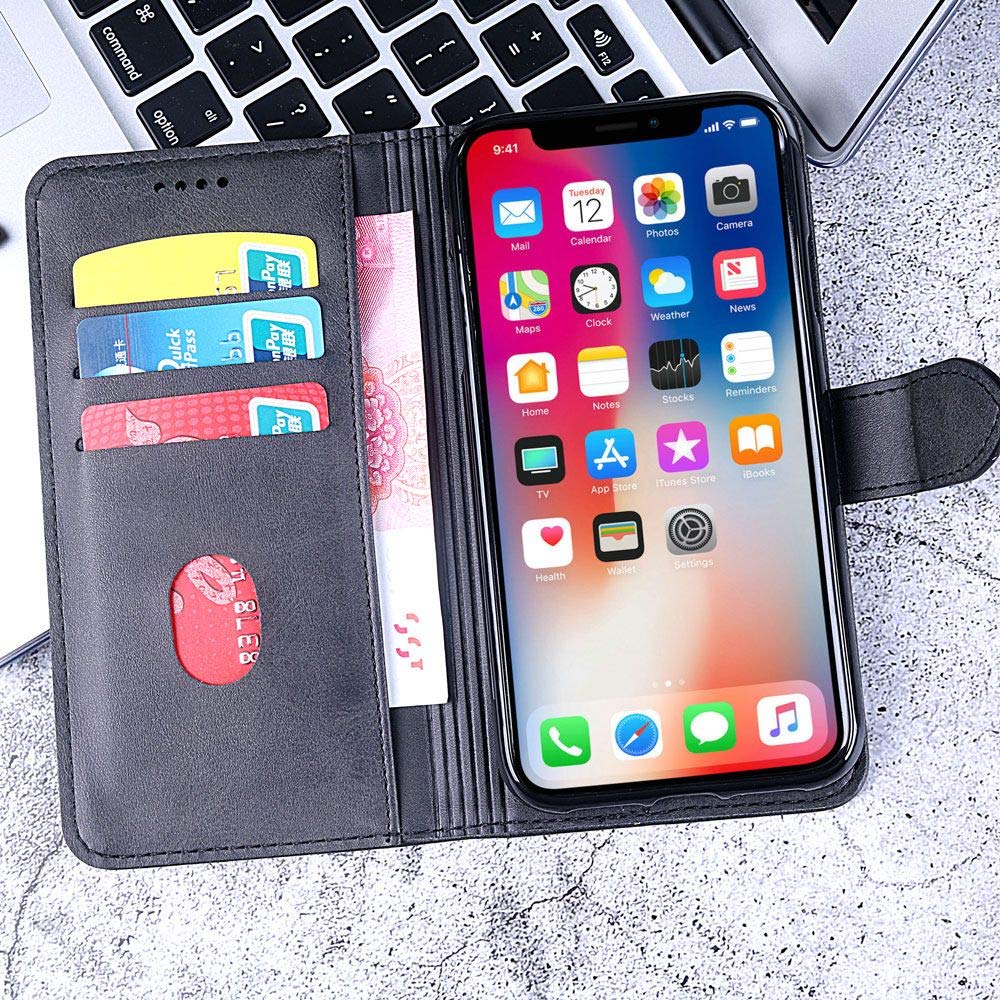 Xinyunew Cover Per Huawei Y6 2019 - Custodia Portafoglio 360° In Pelle PU Con Magnetica E Slot Carte, Nero