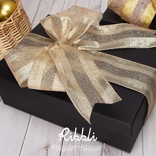 Miniatura 2 de Ribbli Cinta con alambre dorado champán, champán metálico y cinta de malla con purpurina, cinta de Navidad para manualidades, coronas, lazo
