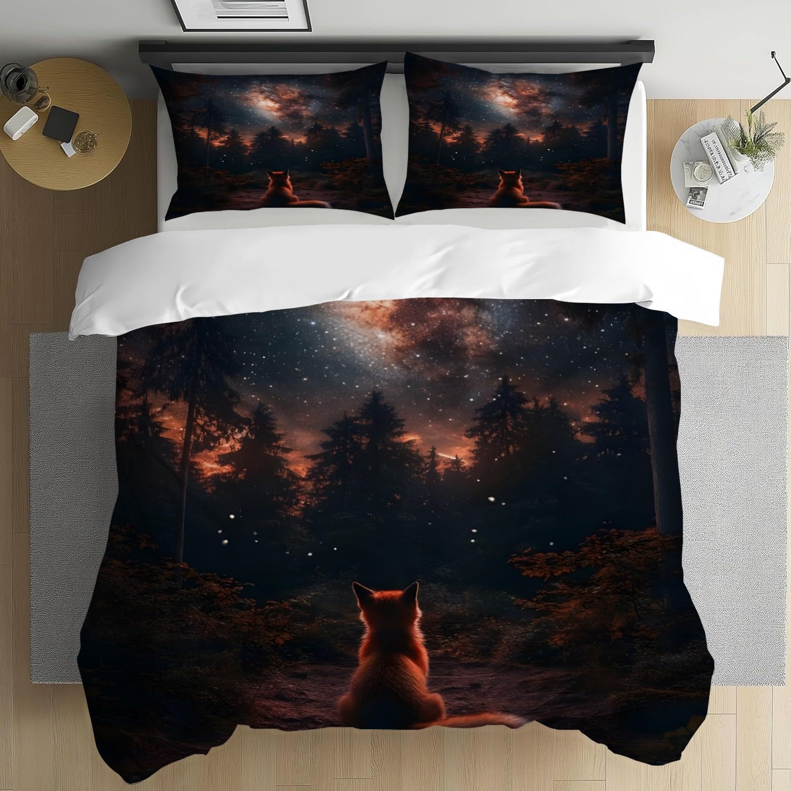 Housse de couette renard 200x200 cm pour une chambre d'enfant sous un ciel étoilé