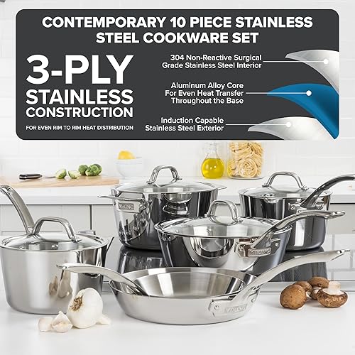 Miniatura 2 de Viking Contemporary - Juego de utensilios de cocina de acero inoxidable de 3 capas 10 piezas