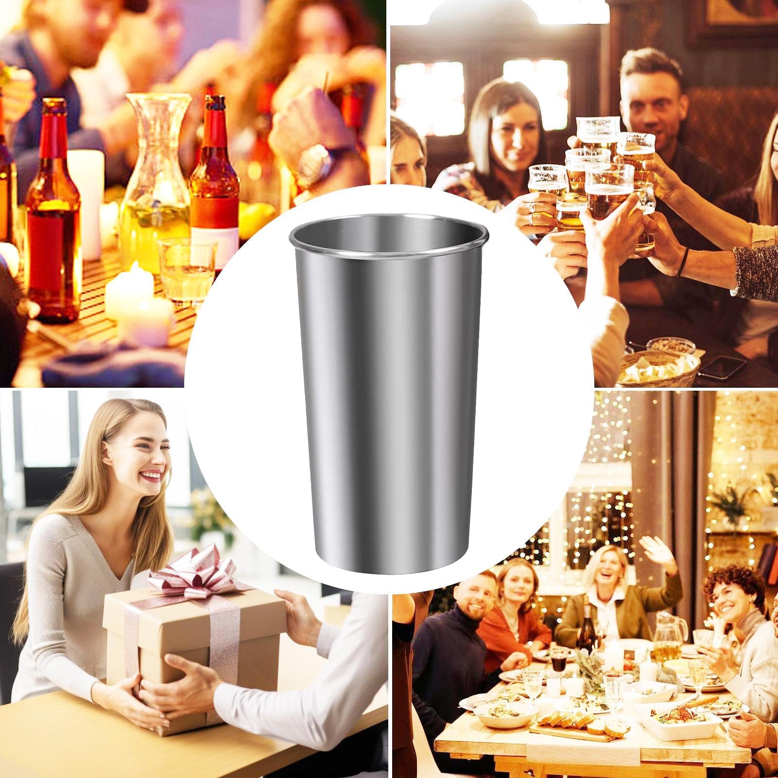6 vasos de agua de acero inoxidable, 600 ml, apilables, irrompibles, para niños y adultos, al aire libre, escuela, picnic, cocina, camping, viajes, , bar