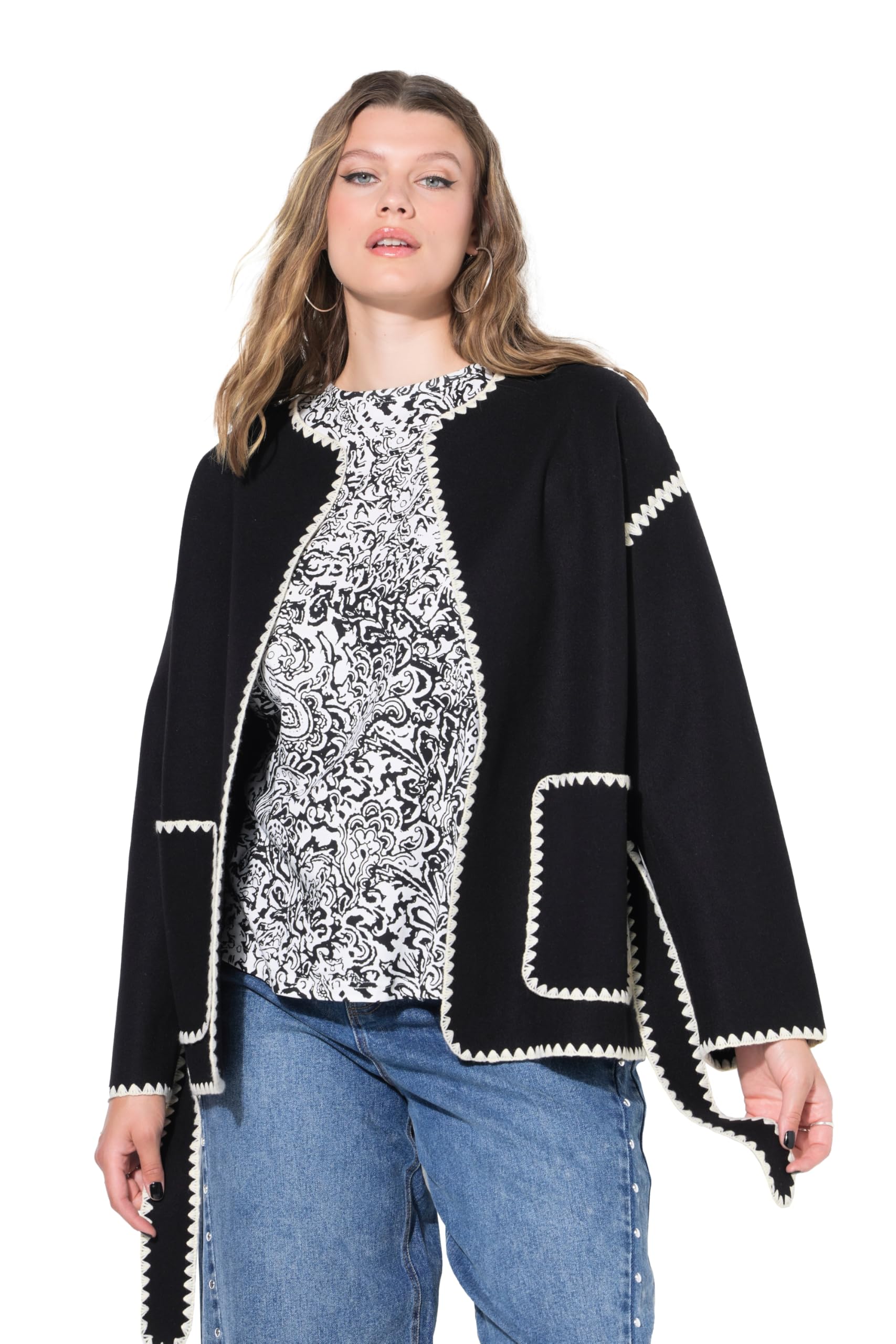 Studio Untold Damen große Größen Übergrößen Plus Size Jacke, Oversized, Wolloptik, Häkel-Kanten 844818