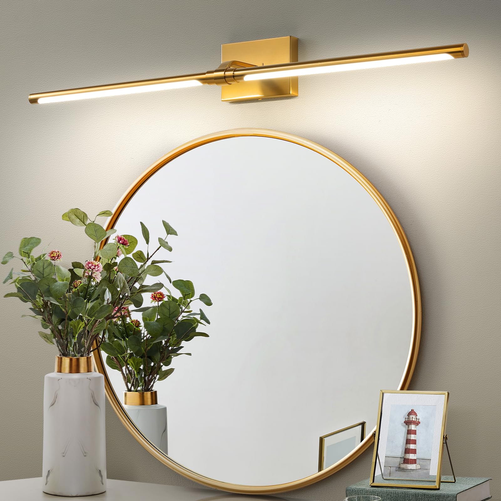 Dimmable Gold Vanity Light for Bathroom 180° Rotatable Bath Lighting Fixtures Over Mirror 40 inch Modern 4000K Bathroom Sconces Picture Lights for Paintings