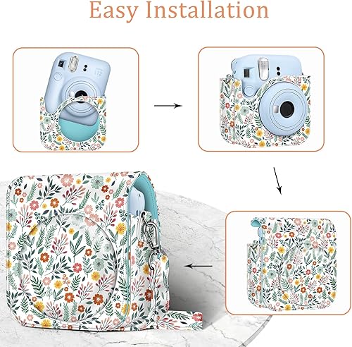 Miniatura 5 de Fintie Funda protectora para cámara instantánea Fujifilm Instax Mini 12  Funda de piel vegana premium con correa ajustable extraíble, Spring Bloom