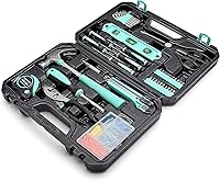 Amazon Basics 142-Piece Household Tool Kit with Storage Case - Essential DIY Hand Tools for Home Repairs, Turquoise