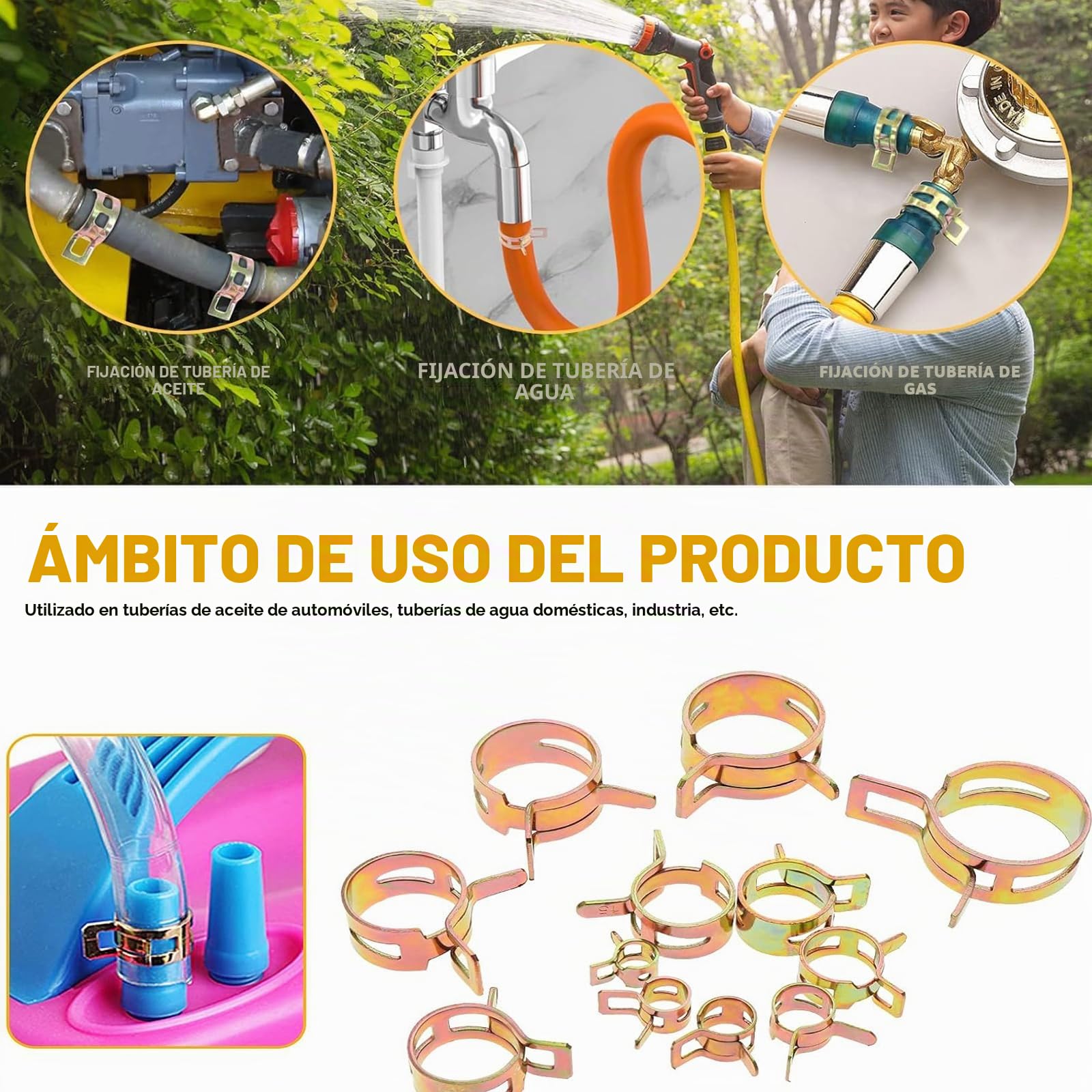 HSEAMALL 100 abrazaderas de resorte, clips de línea de combustible, tubo de aire, tubo de agua, abrazadera de manguera de vacío de silicona, 6-22 mm, 10 tamaños