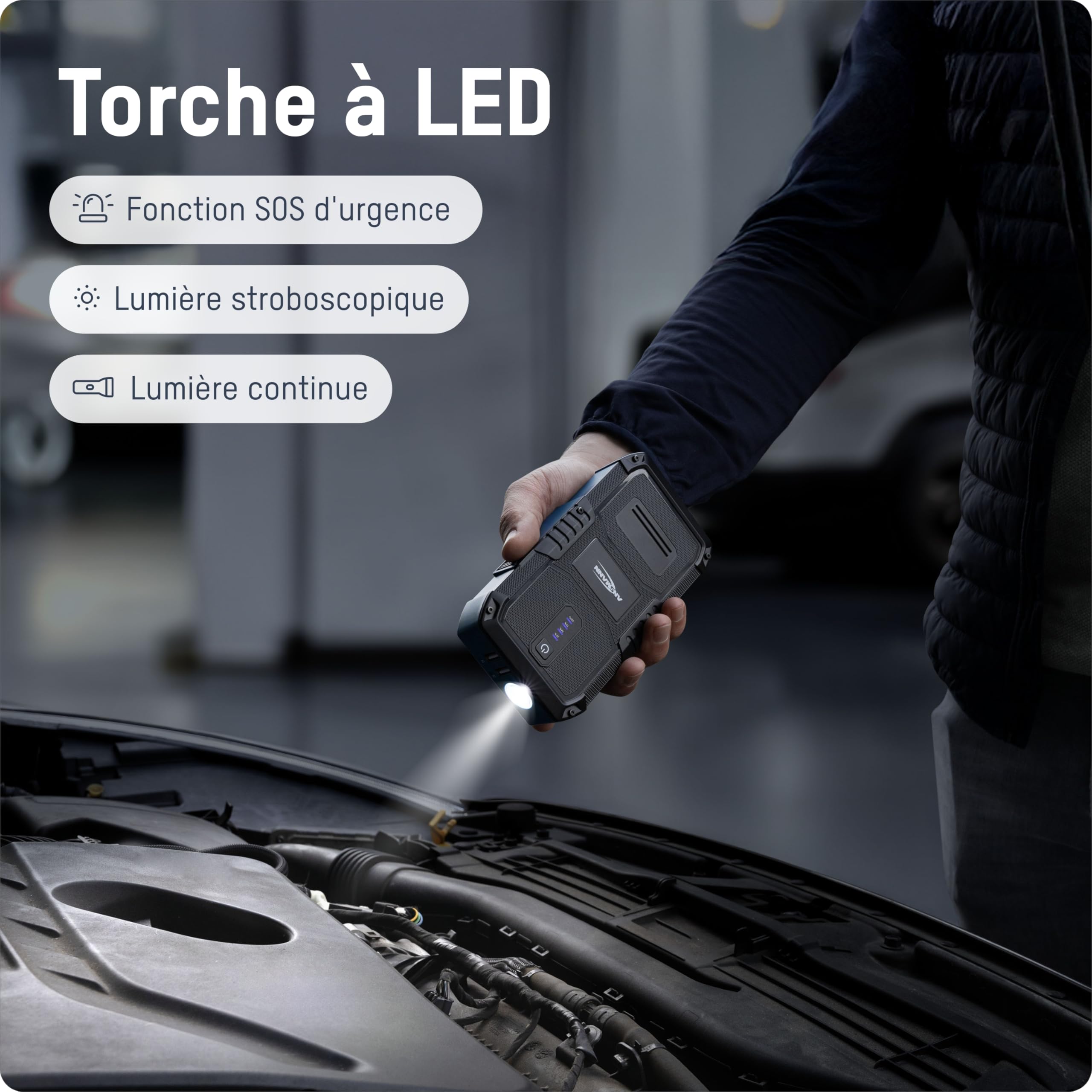 ANSMANN Banque de Puissance d'aide au démarrage, pour Batteries de véhicule 12V, Banque de Puissance de démarrage compacte,LED, 6L Essence 3L Diesel