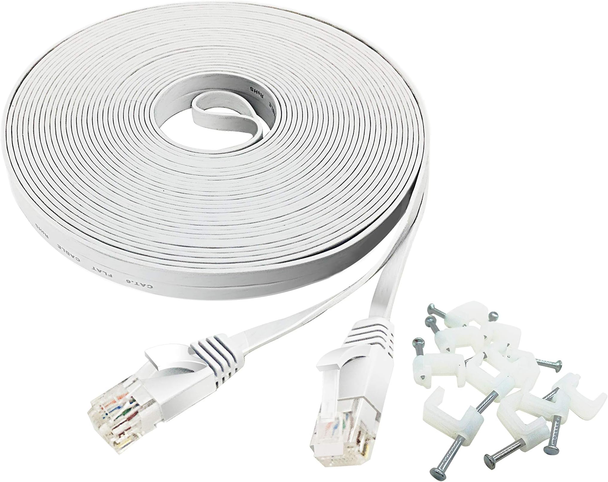 Cat 6 Ethernet Cable 50 ft – DaBee Flat Wire LAN Rj45 High Speed Internet Network Cable Slim with Clips – Faster Than Cat5e Cat5 with Snagless Connectors- (15 Meters) (50ft-White)