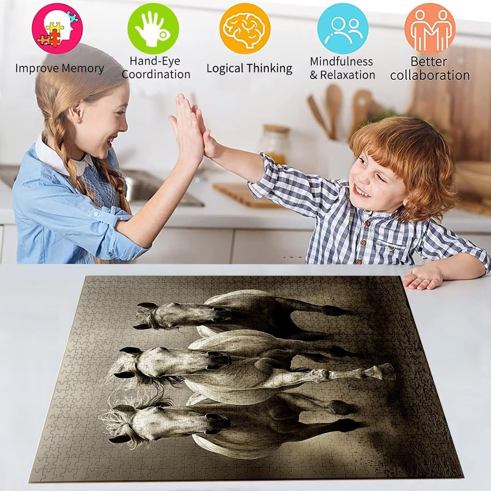Puzzle z koniem, 5000 elementów, drewniane puzzle dla dorosłych, wielokolorowe, drewniane puzzle, klasyczne puzzle, zwierzę, drewniana Jigsaw dla dorosłych i dzieci w wieku 14 lat, prezenty, dekoracja