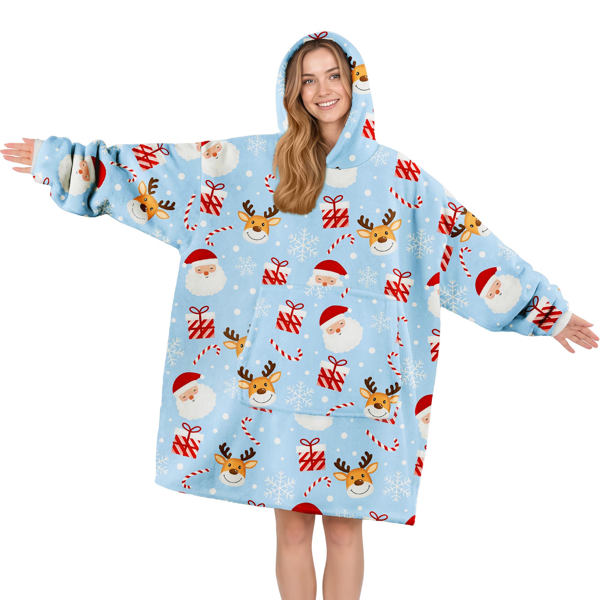 Queenshin Christmas Oversized Wearable Blanket Fluffy Hoodie for Women Men