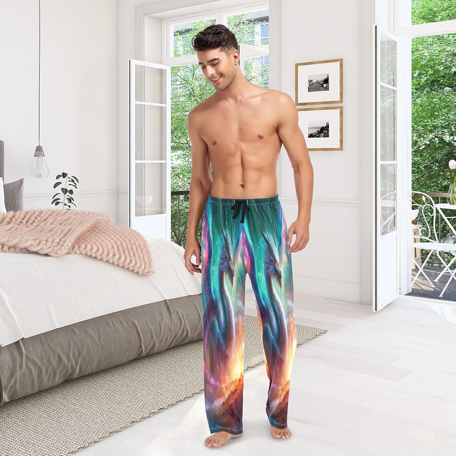 ALAZA Dragon Nebula Men's Pajama Pants Men Cotton Pajama Bottoms with Pockets, S