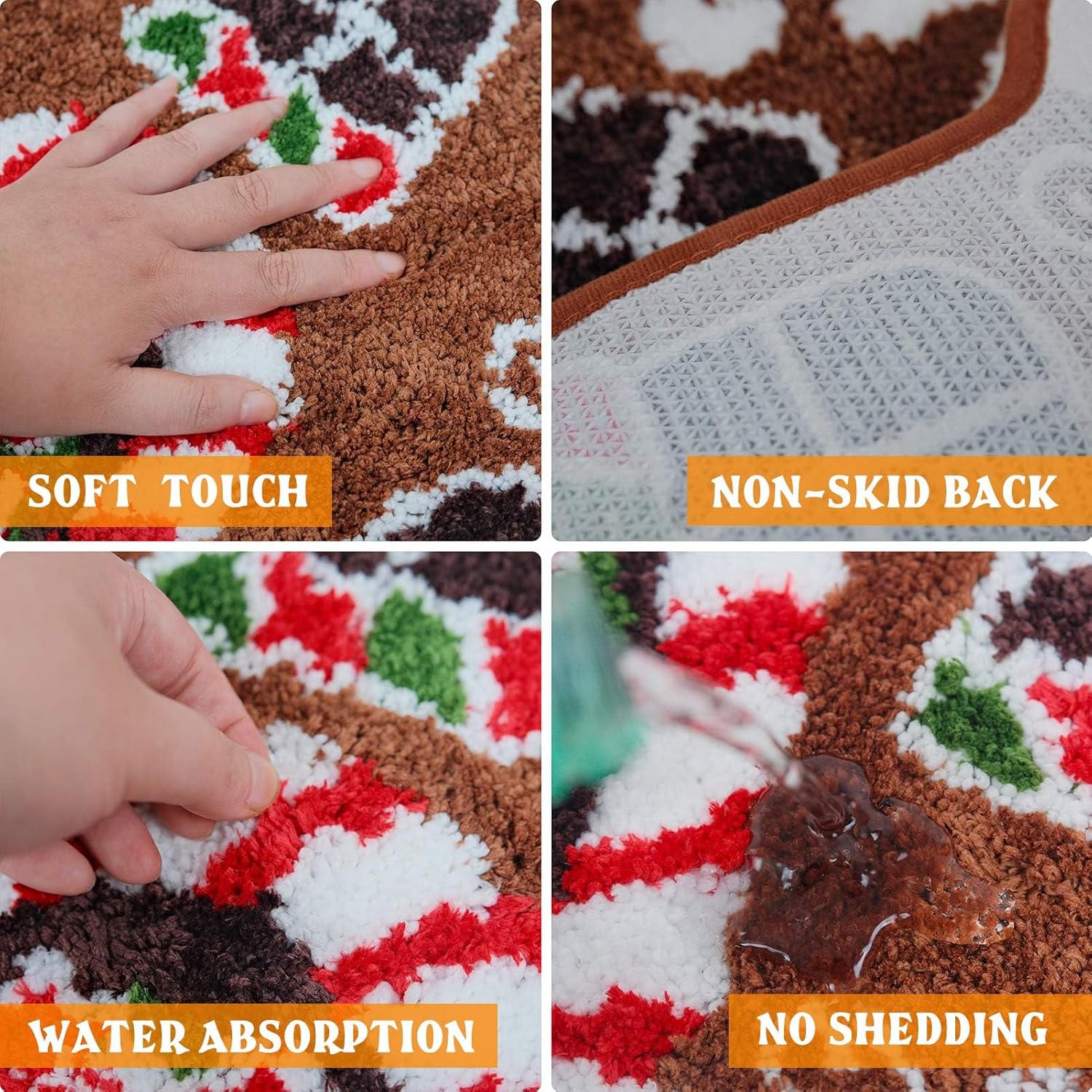 Christmas Gingerbread House Bath Mat Non-Slip Super Absorbent Candyland Shower Rug, Festive Plush Microfiber Bathroom Decor Non-Skid Backing for Winter Holiday Home, Kitchen, Living Room 22.8" x 23.6"