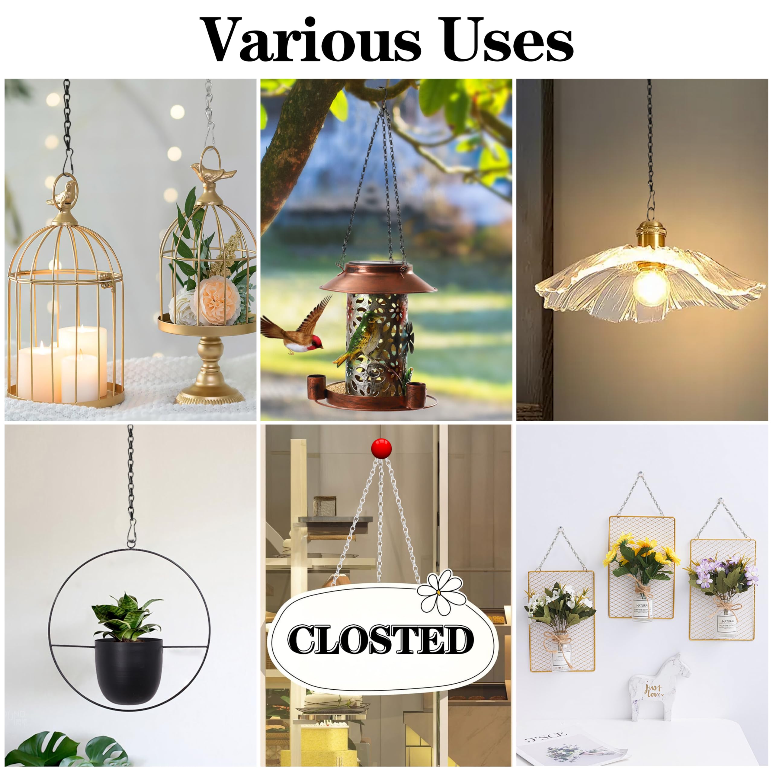 NUOOO 5 Pack Hanging Basket Chains 3 Point 16 Inch Flower Pot Chains For Hanging Plants With 3 Clip Hooks Heavy Duty Black Metal Chain Hangers For Hanging Plants Flowers Baskets