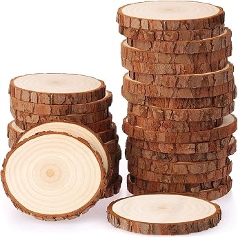 Fuyit Wooden Discs 30 Pieces Wood Log Discs 6-7 cm Unfinished Wooden Circles