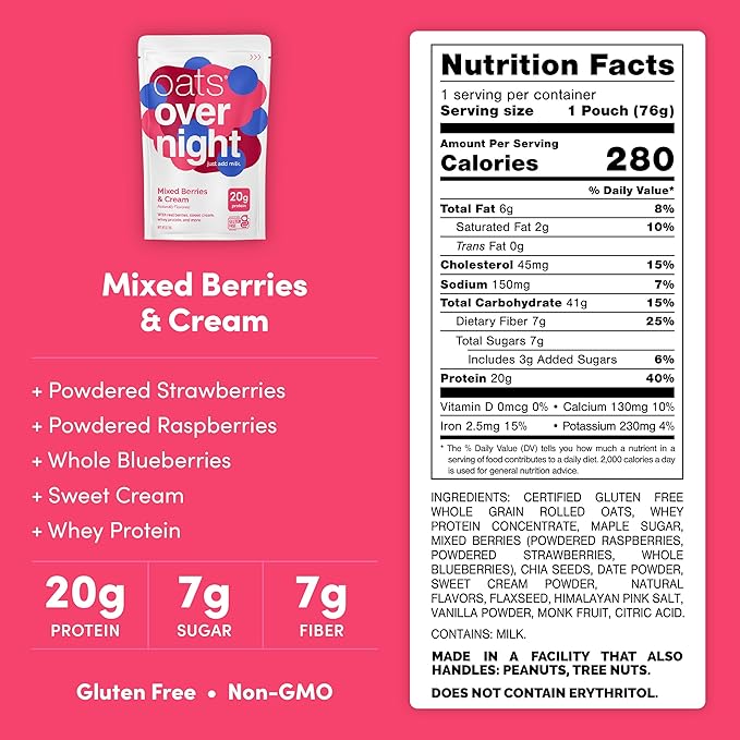 Oats Overnight Mixed Berries & Cream - Avena Proteica Sin Gluten (8 Unidades) miniatura 2