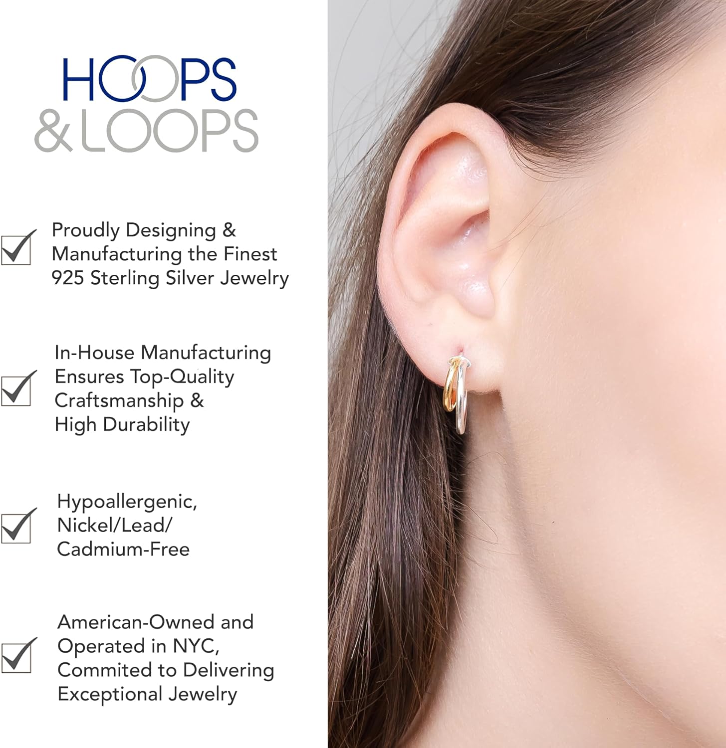 Hoops & Loops 925 Sterling Silver Double Hoop Earrings for Women - Layered Stacked Small and Large Hoops, 15mm, 20mm, 25mm - 14k Yellow Gold, Rose Gold, Black Flash Plated, Hypoallergenic Trendy Jewelry - Image 3