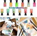 12Pcs Rainbow Crayons, fournitures d'art de crayons colorés adultes, kit de dessin pour le croquis & Illustration pour les artistes débutants