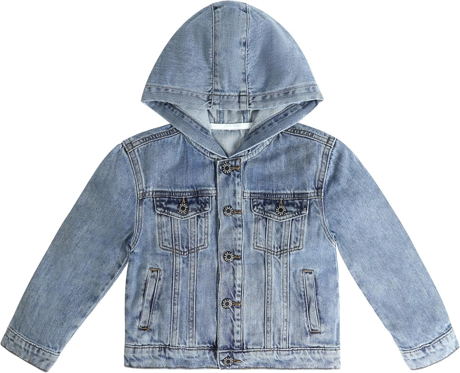 KIDSCOOL SPACE Boys Denim Jacket,Little Big Kids Simple Design Hooded Jean Coat