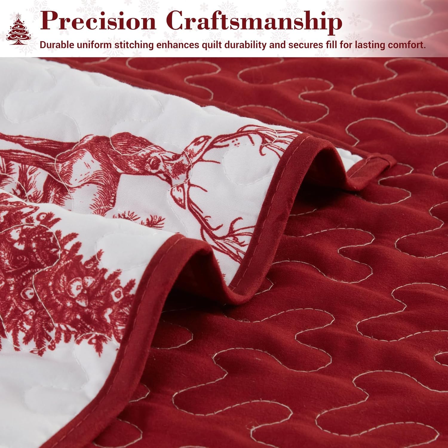 CAROMIO Christmas Quilt Set King Size, Reversible Printed 3 Pieces Quilts Coverlet Bed Set Holiday Decorative Bedding, Soft Microfiber Fabric, 1 Quilt and 2 Pillow Shams (‌Red, King)