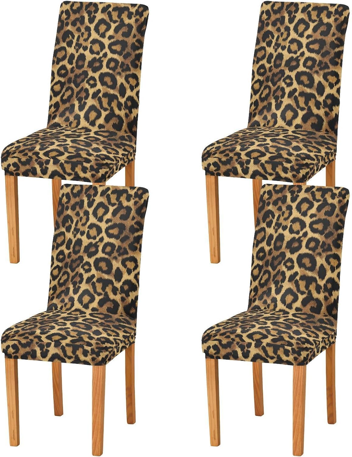 ALAZA Chair Covers for Dining Room, Leopard Design Pattern Stretch Chair Cover Sets Chair Protector Removable Washable for Ktichen Restaurant Hotel