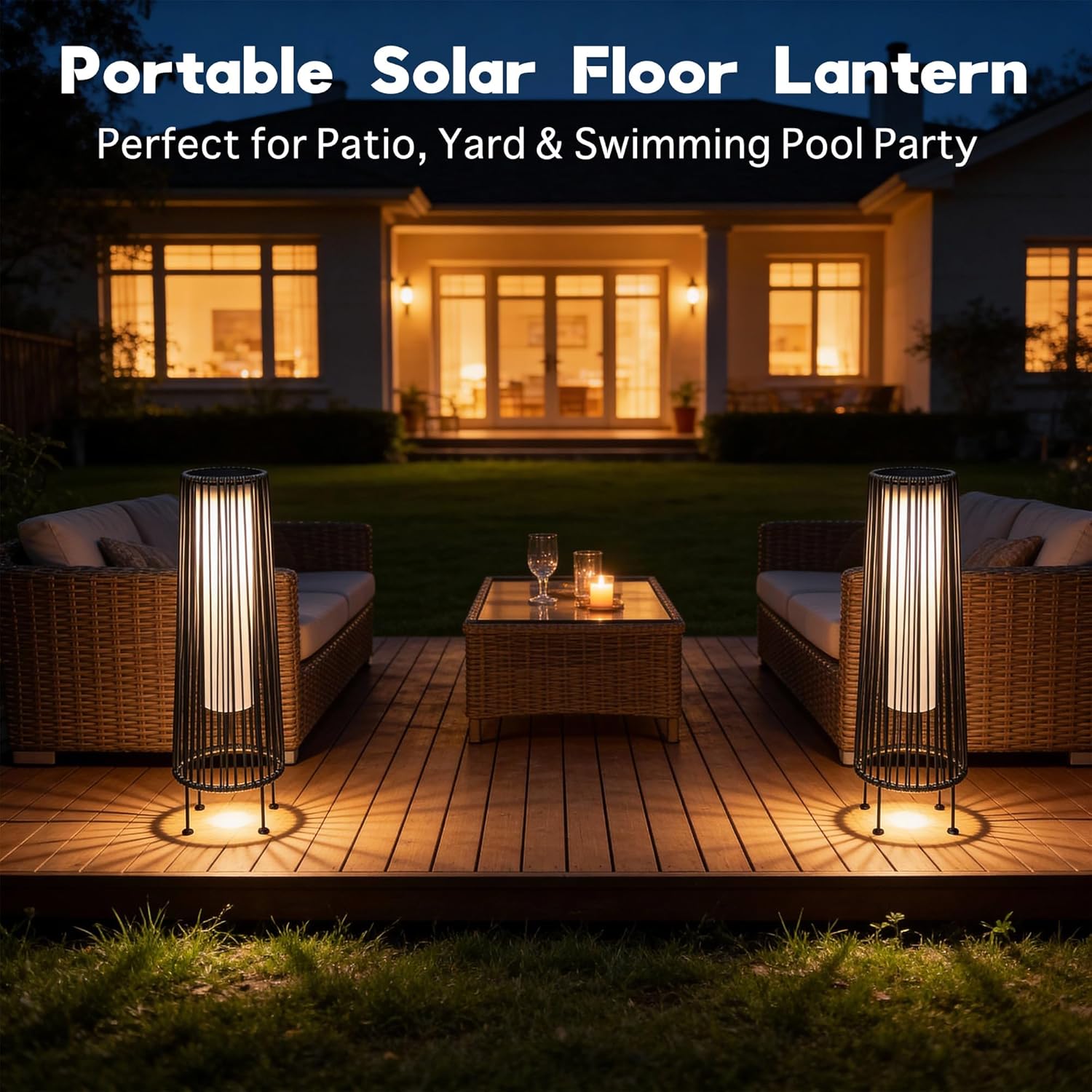 EcoGreen Outdoor Floor Solar Light 2-Pack, Wicker Solar Patio Lamp Waterproof Outside Deck Lamp for Porch, Yard, Garden, Lawn Decorations - Gray, Gordes 2 PCS