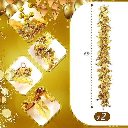 Miniatura 2 de Dingion Guirnalda de Navidad de bayas artificiales flexibles de 12 pies, guirnalda de bayas artificiales para interiores y exteriores, guirnalda de