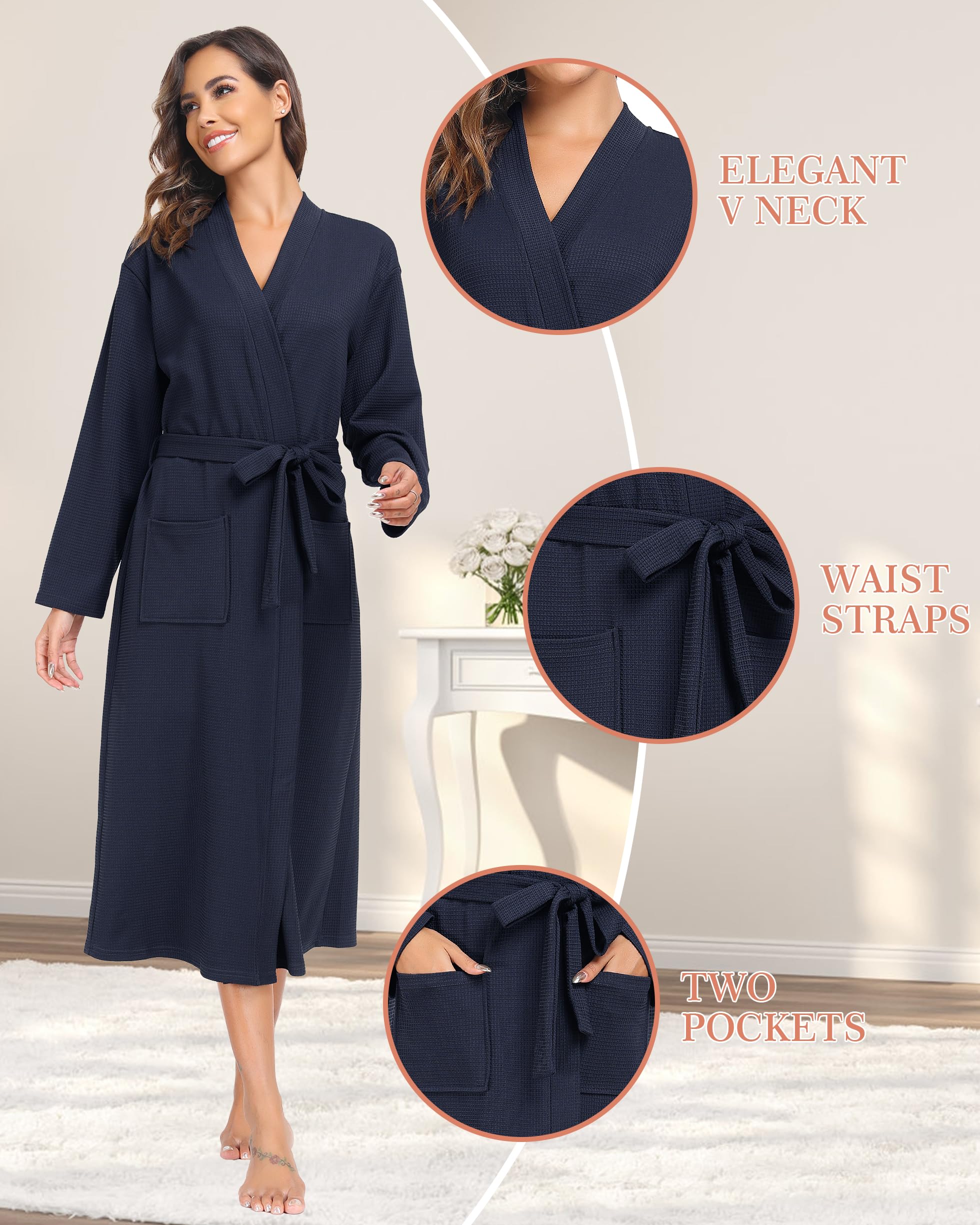 Sopesil Albornoz para Mujeres de Longitud Completa de Gofre Albornoz de Lujo Ligero Suave Loungewear Sleepwear Spa y Hotel para Todo el Año
