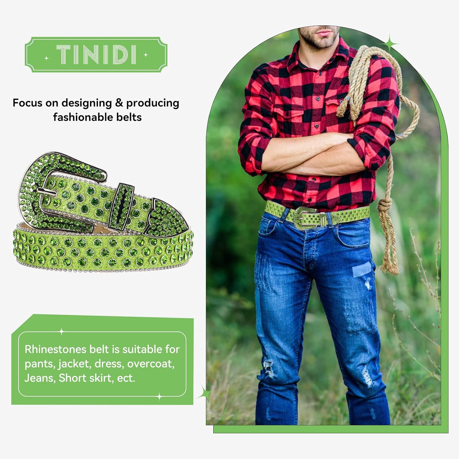 TINIDI Luxury Strap Men Women Rhinestones Belt Western Bling Bling Crystal Diamond Studded Belts - Image 5