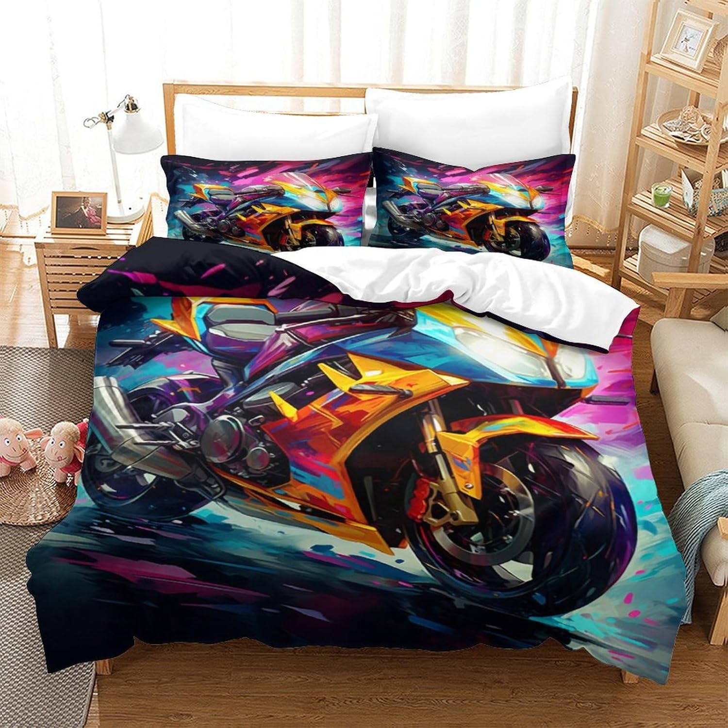 INTCHE Motocross Children's Duvet Cover Set, Home Set, Bedding Set