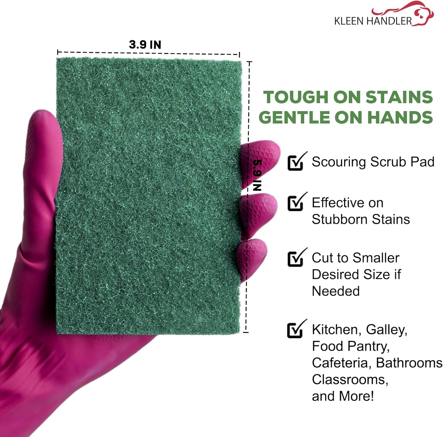 Kleen Handler Bulk Green Medium Duty Cleaning Pads – Kitchen Scrub Sponges, Scouring Pads for Washing Dishes, Bathroom, Restaurant Cleaning Sponge, Household General Cleaning (Bulk Case Pack of 480)