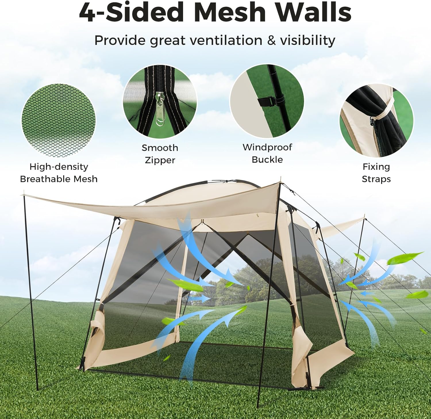 Tangkula 10x10 Ft Screened Canopy Tent for 6-8 Person, Portable Screen House with Netting, Vestibule, Zippered Door, Instant Canopy Shelter Enclosure with Carry Bag for Camping, Lawn, Backyard