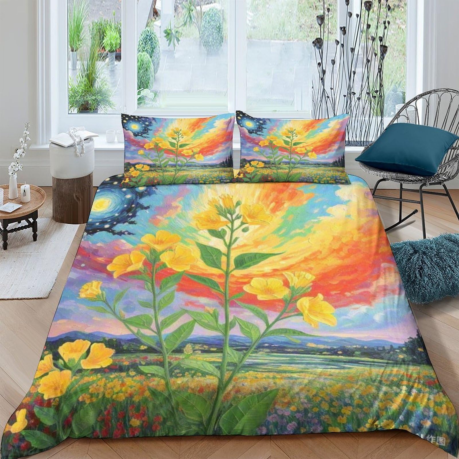 Parure de lit imprimée 3D chèvrefeuille en microfibre premium