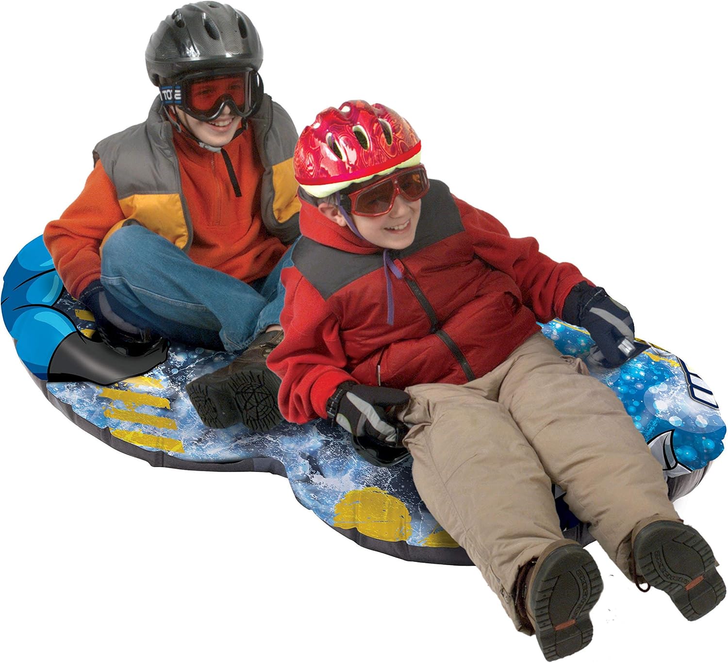 Emsco Group ESP 61" Gemini Inflatable Snowtube and Pool Tube - Two Riders with Four Grab Handles Graphic