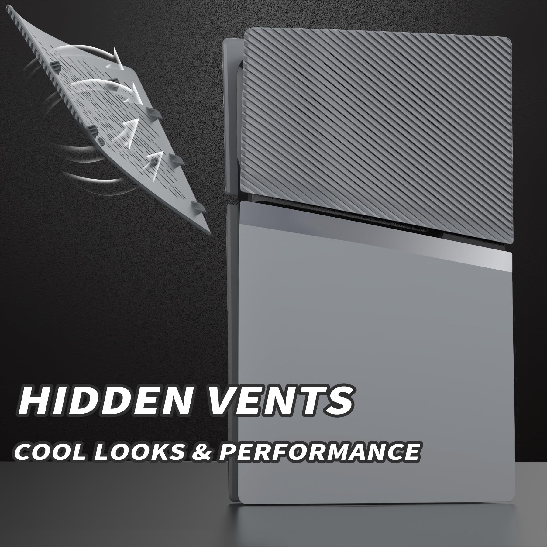 eXtremeRate eXcover Carcasa Superior e Inferior de Repuesto Compatible con ps5 Slim Edición Digital, Paneles Laterales y Tapa Trasera con Ventilación para ps5 Slim Digital Consola - New Hope Gray