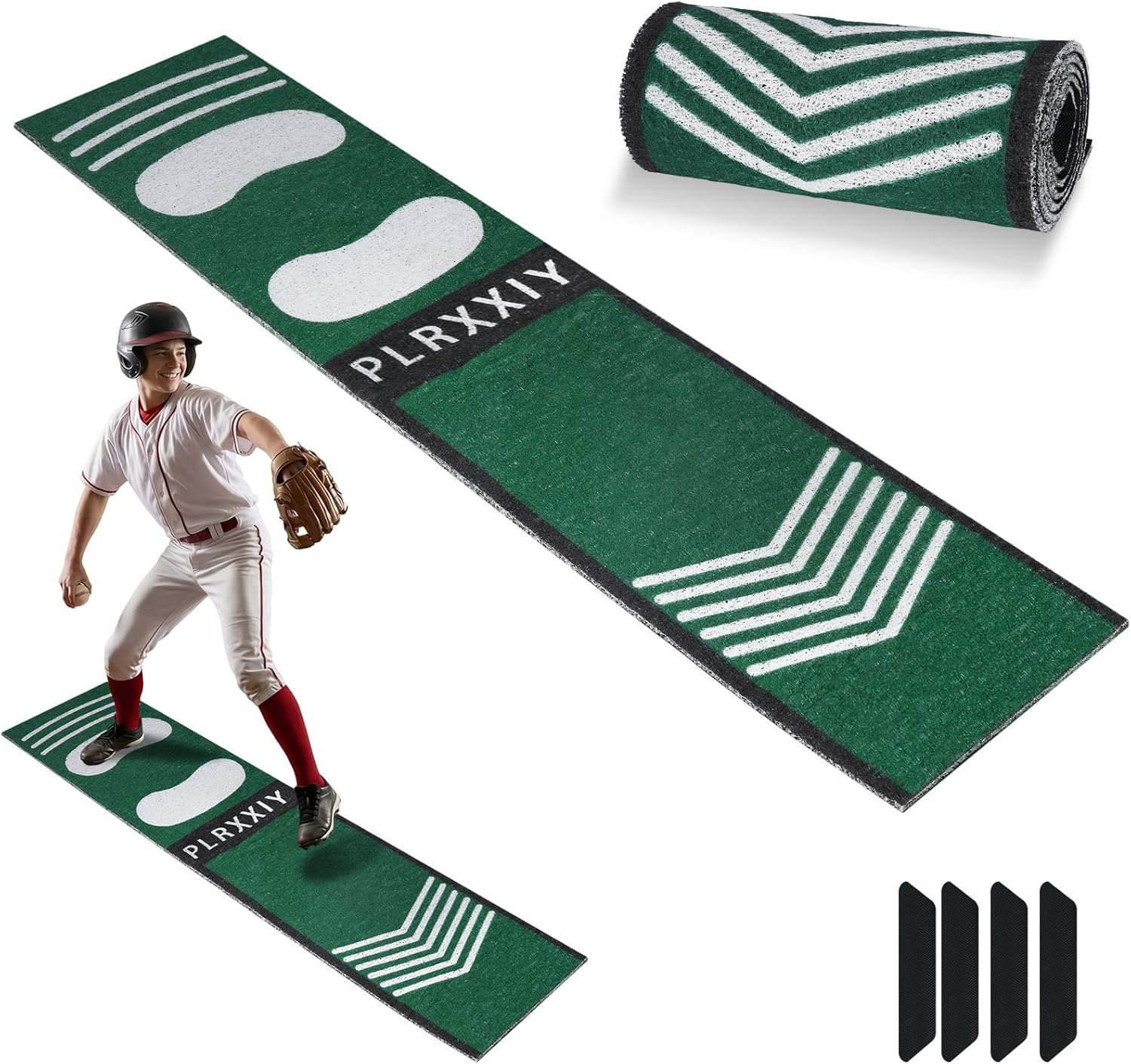 Softball Pitching Mat, Non-Slip Batting Training Mat, 54x12 Inch Wear-Resistant Hitting Practice Mat with Foot Placement Guide, Shock Absorbing Portable Baseball Trainer for Indoor Outdoor Use