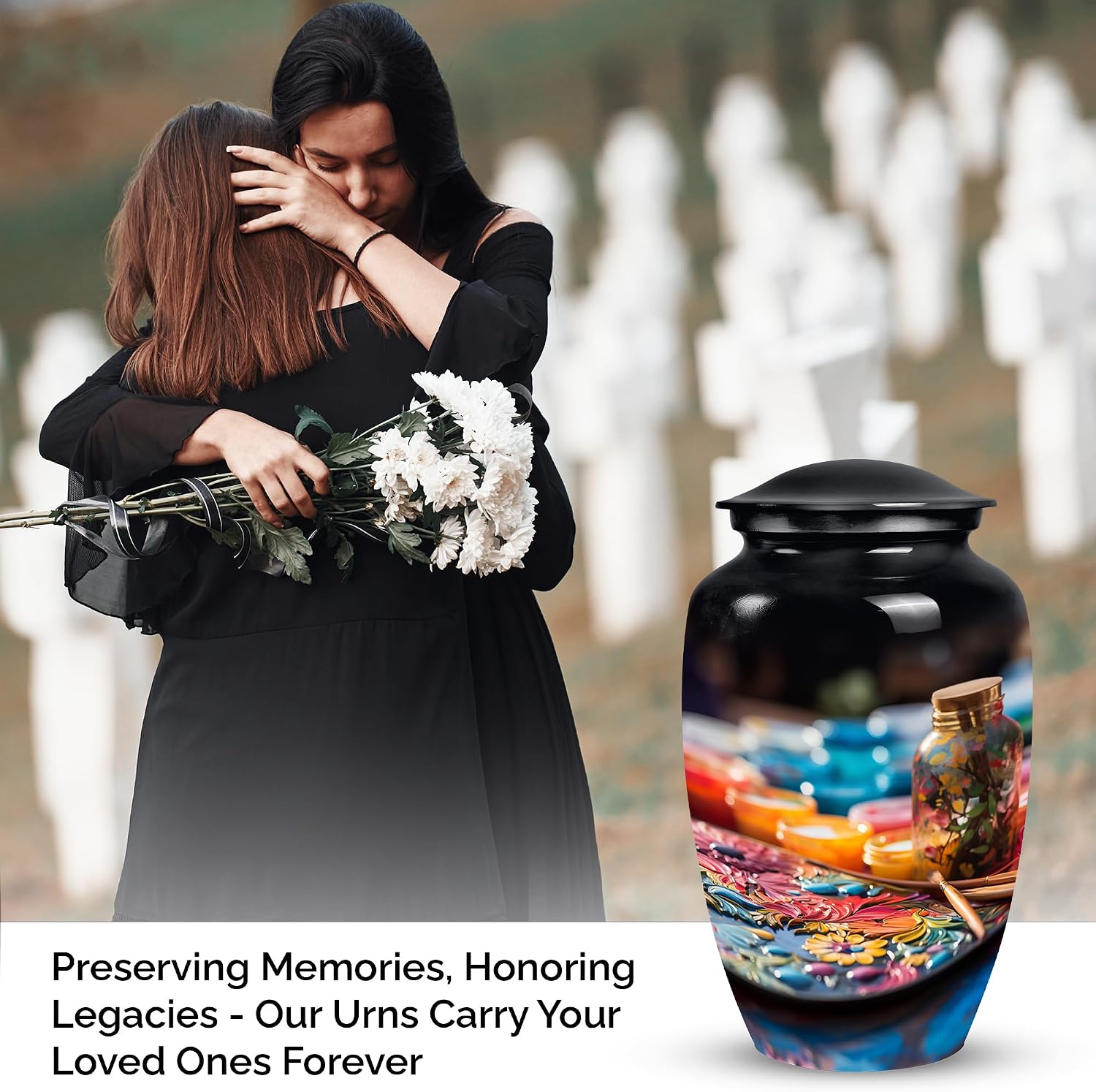 Colorful Paint Pots Brush Personalized Urns for Human Ashes Adult Female, Little Urns for Human Ashes, Urns for Adult Male Small, Keepsake Urns 10"