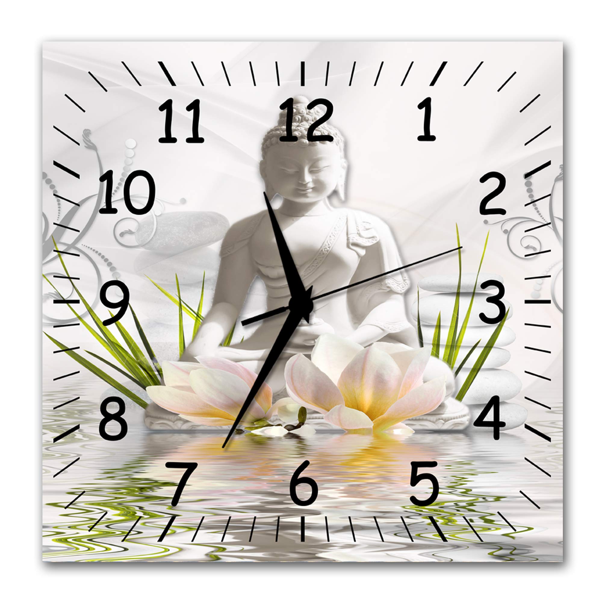BM Funk Quarz Wanduhr Funkwanduhr Funkwanduhren Funkuhr Funkuhren kein Ticken lautlos geräuschlos leise modern ohne Tickgeräusche groÃŸ XXL Wohnzimmer Küche Feng Shui Buddha 9446-1a SZ