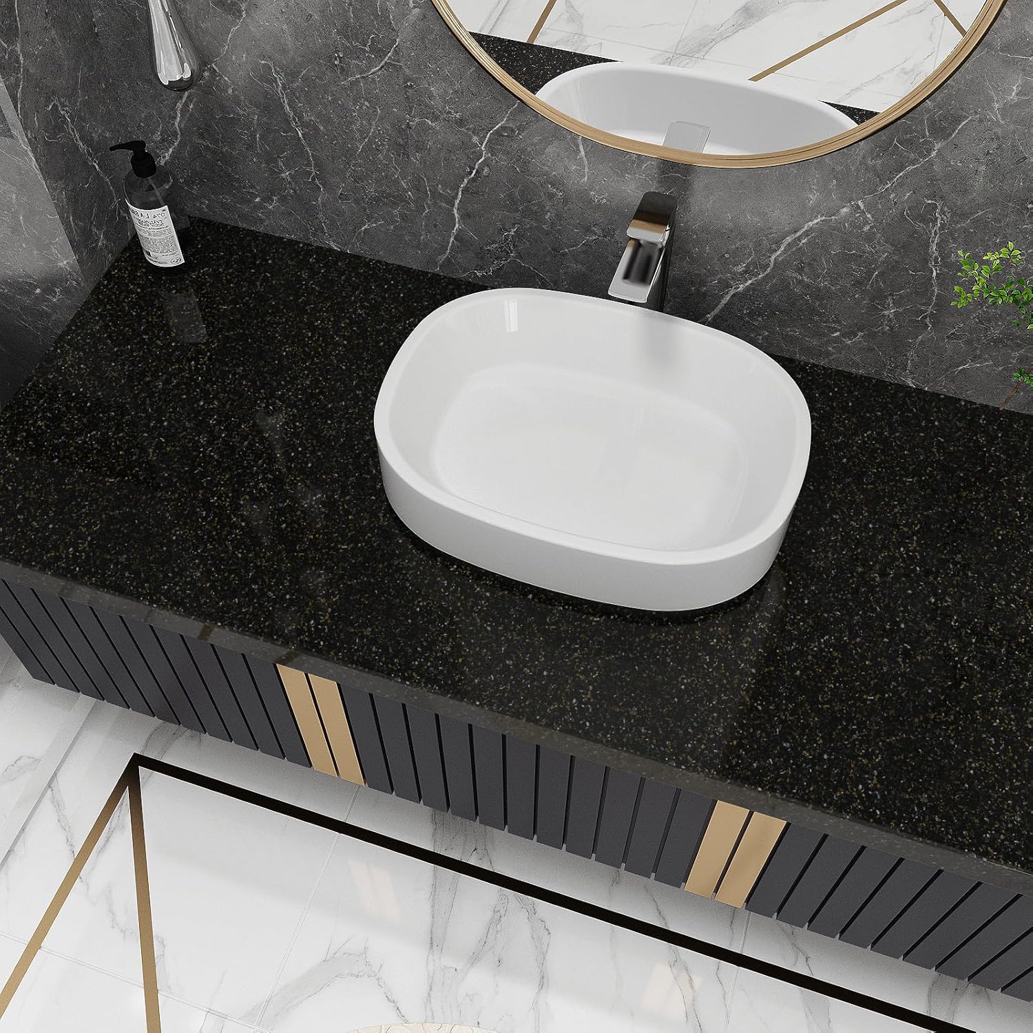 VaryPaper 32'x118' Large Size Black Gold Granite Contact Paper for Countertops Waterproof Kitchen Countertop Vinyl Wrap Removable Self Adhesive Marble Peel and Stick Wallpaper for Bathroom Cabinets