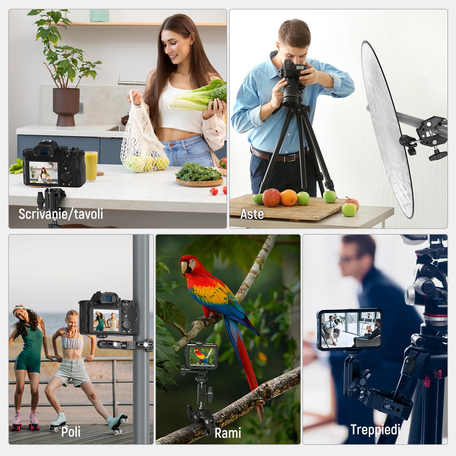 NEEWER Super Clamp con 3" Magic Arm a Doppia Testa Sferica, Cold Shoe, Filetto 1/4", Adattatore Telefono/Action Camera per Treppiede Tavolo Barra Aste Gimbal, Compatibili con SmallRig GoPro DJI, ST83